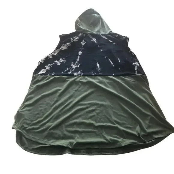 Lularoe 3XL Brittany Hoodie Sleeveless Pullover Geometric Army Green - Picture 2 of 7